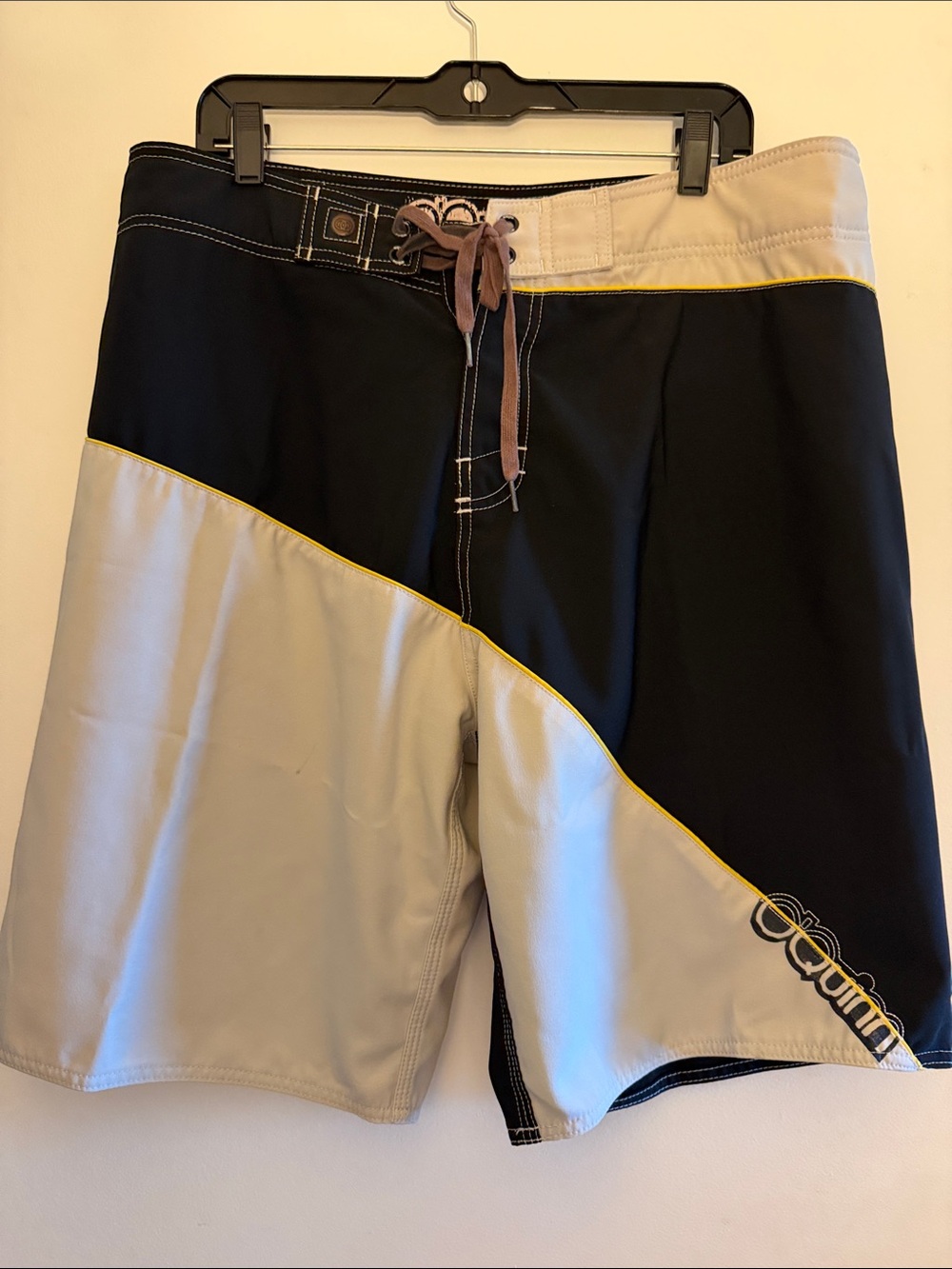 Men’s Black & Light Gray Board Shorts with Yellow Trim